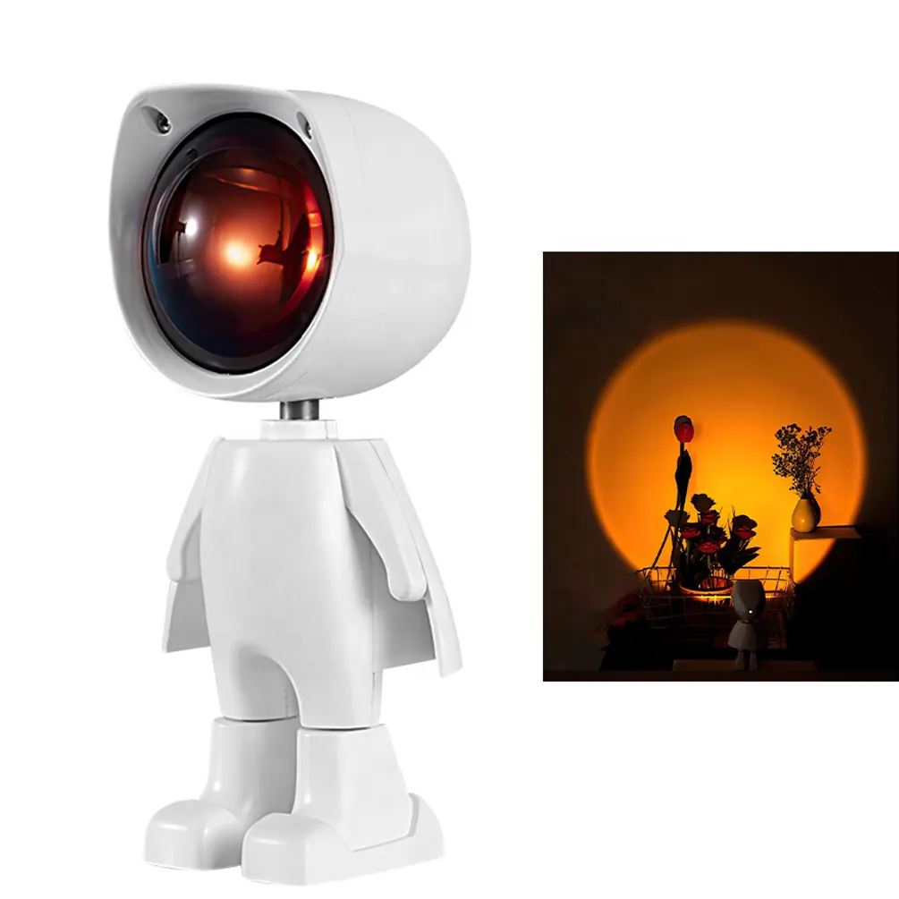 Desk Robot Usb Rechargeable Home Bedroom Night Rgb Sun Rainbow Sunset Projector Lamp Led Sunset Projection Light Halo Lamp