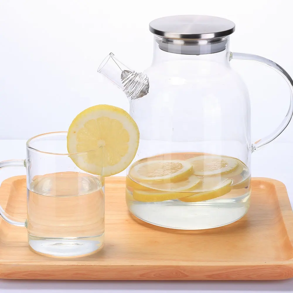 2200ml Clear Glass Water Pitcher with handle Pyrex Glass Water Carafe Glass Water Jugs With Bamboo Lids