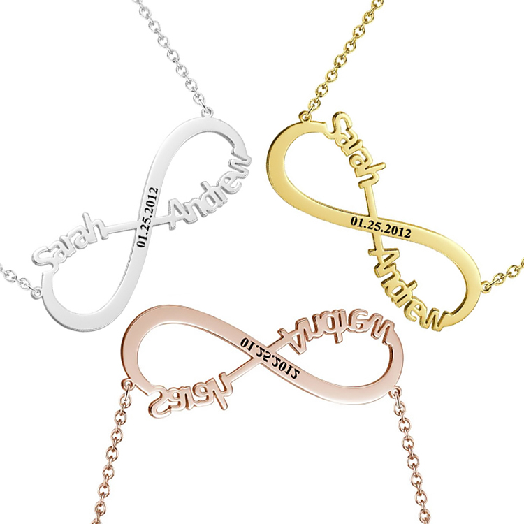 Customized couples send girlfriend and boyfriend carved infinite lettering pendant  personalized infinite two-name necklace
