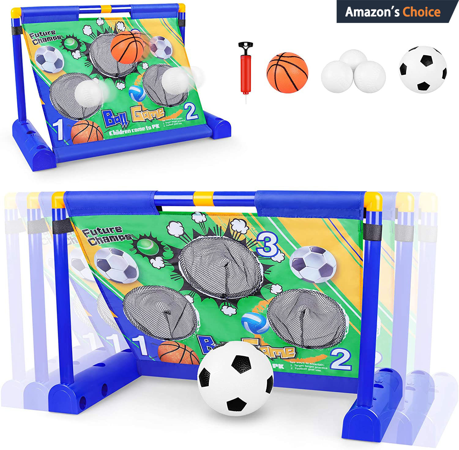 3 in 1 Electric Moving Football Goal Net Set, Football Target Toss with Footballs and Pump, Interactive Training Game Toys