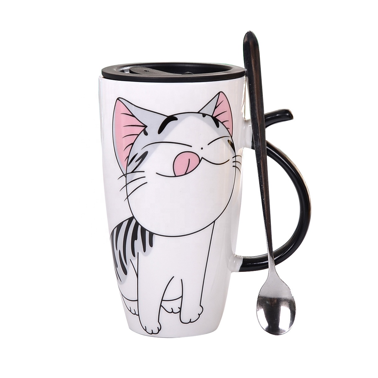 550ml creative cartoon cat mug ceramic 18oz office casual travel coffee mug with lid