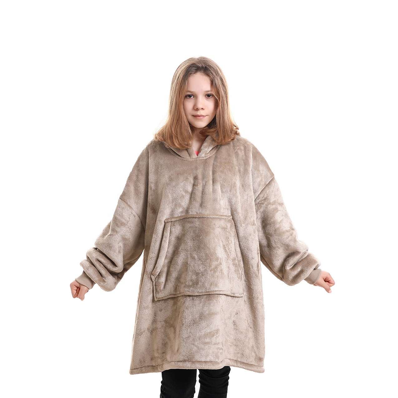 100% Polyester Winter Fleece Fabric Kids Huggle Hoodie Blanket Sweatshirt Coats Over Size Fit All Space Custom Kids Travel