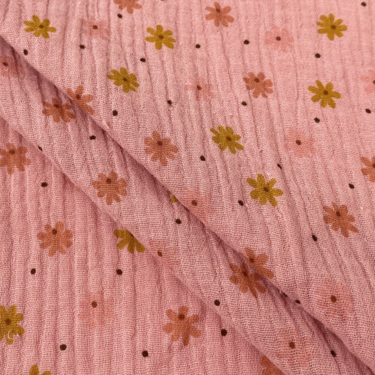 Harvest woven 100% cotton breathable double layers muslin gauze crepe daisy print fabric for baby and kids blankets