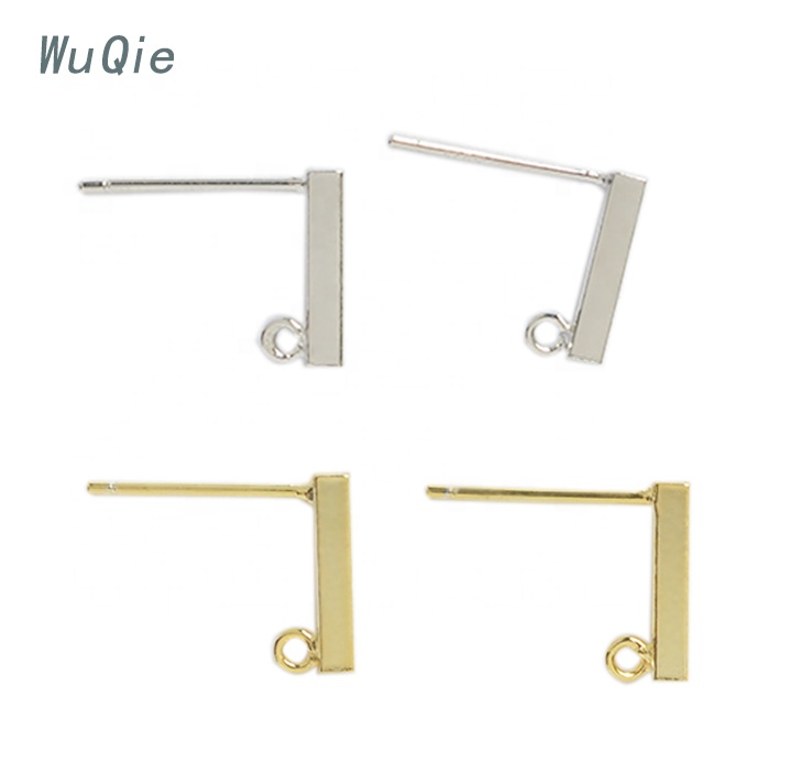 Wuqie Long Simple Square Strip Earring for DIY Jewelry Findings Gold Plated Sterling Silver Geometric Stud Earrings