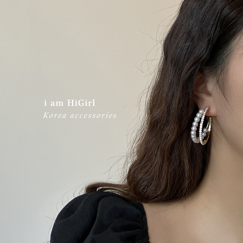 Jewelry 925 silver needle simple design inlaid with diamond pearl C-shaped Earrings Fashion personality trendy net red