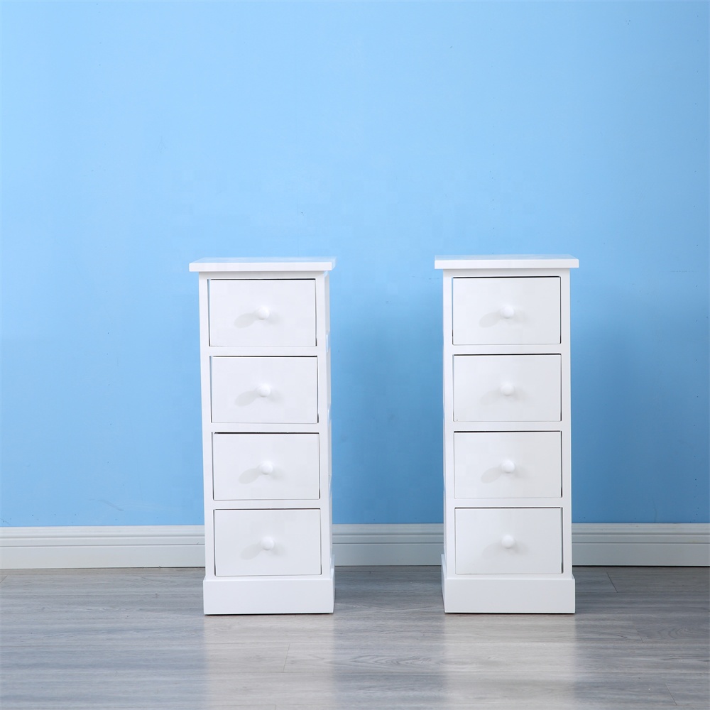 Tall Chest of 4 Drawers Solid Wood Large Storage Bedside Cabinet Unit in White for Bedroom Hallway Bathroom 2pcs/ctn
