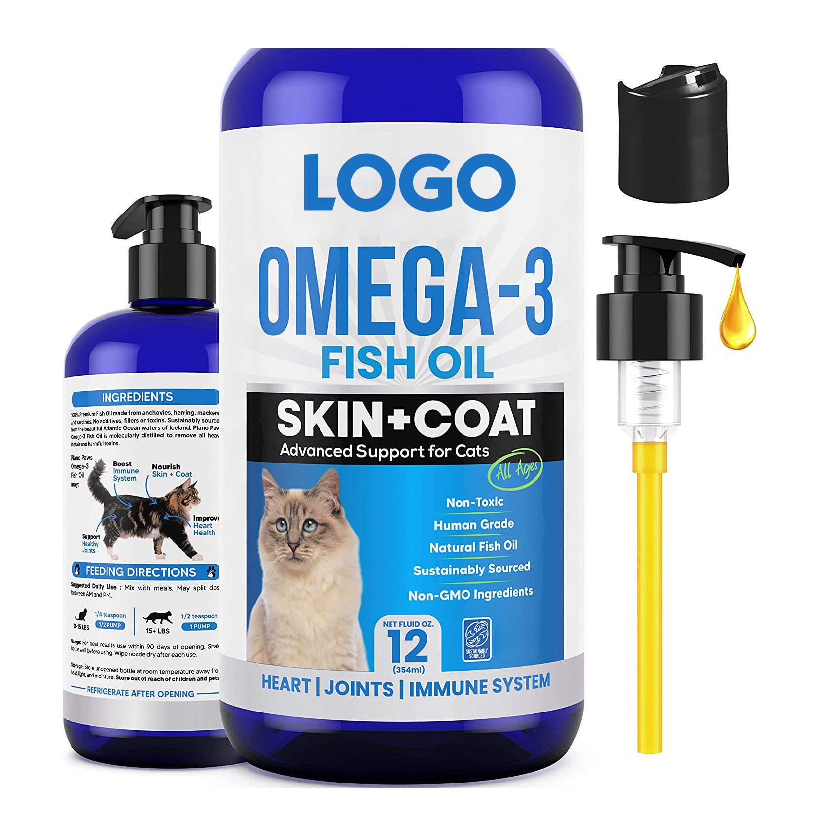 354ml Natural Pet Salmon Fish Oil Supplement with High dense of Omega-3 OEM/ODM to Improve Skin&Coat salmon pet fish oil for dog