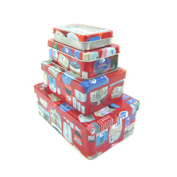 Good Quality Rectangular Customized Printed Small Gifi Tin Box with Hinged Lid Embossed Tin Box