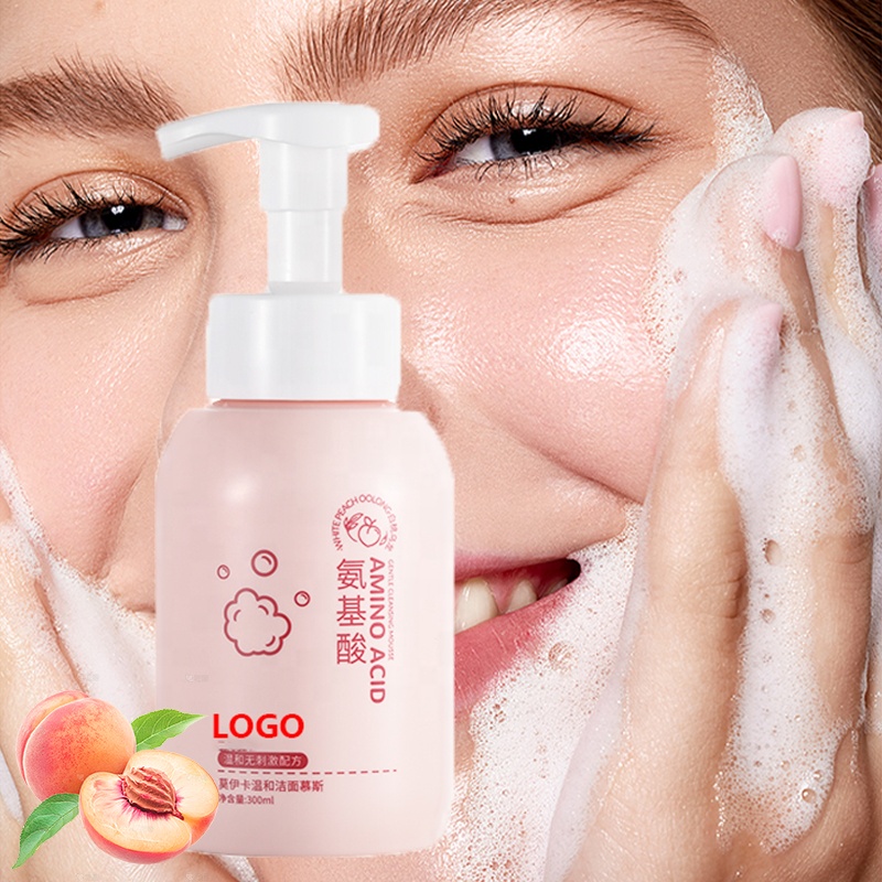 OEM Private Label White Peach Oolong Face Wash Facial Cleanser Makeup Removing Amino Acid Cleanser Mousse