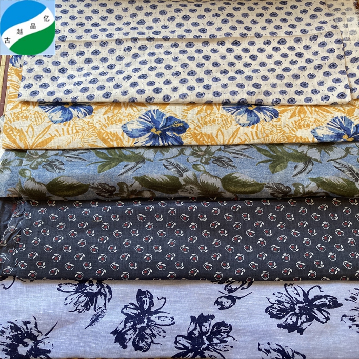 Summer item printed linen stocklot fabric wholesale good quality pure linen print fabric stock lots