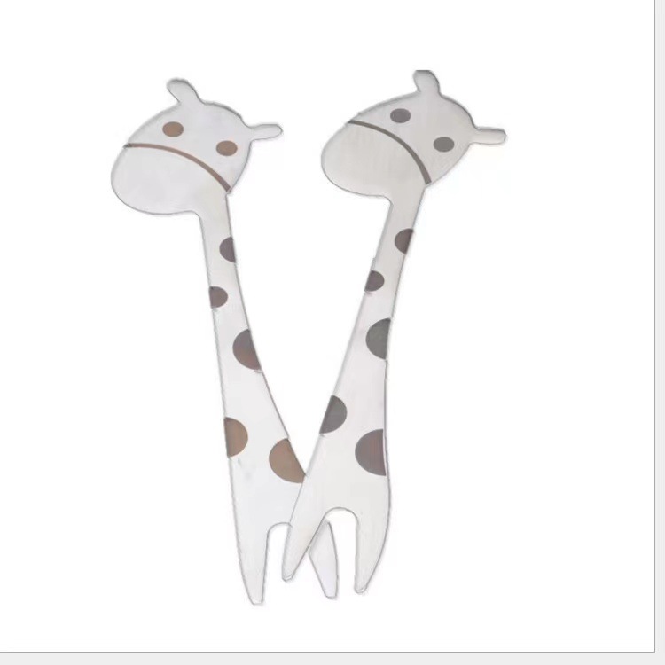 Creative children cartoon stainless steel fruit fork 304 giraffe fruit sign