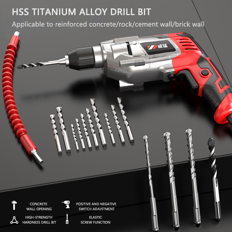 WHAMX Speed Adjustable Impact Hammer Woodworking 10mm Power Drill Tool Set