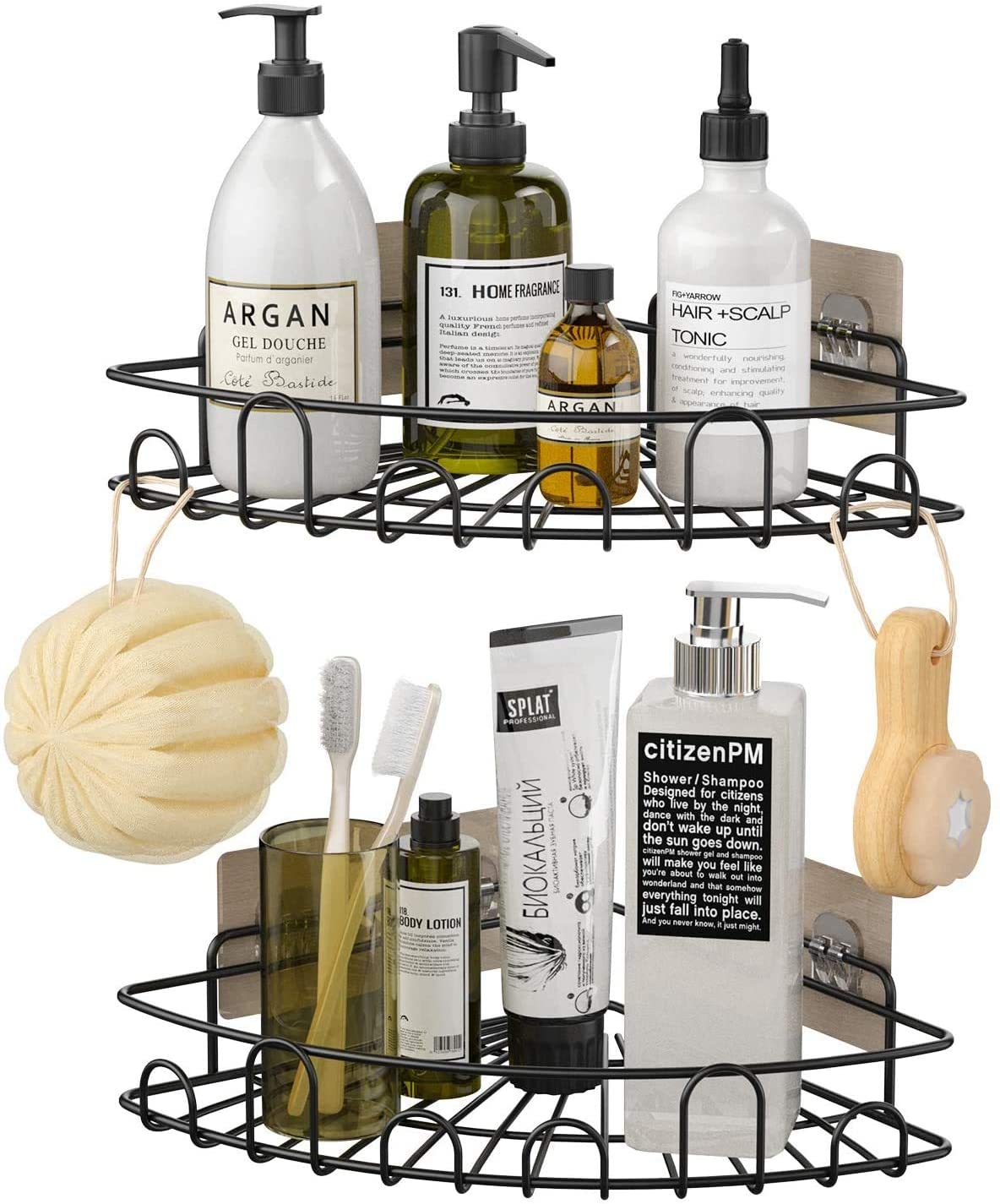 Shower Caddy Corner Bathroom Shelf Shower Rack with 8 Traceless Adhesive Hooks