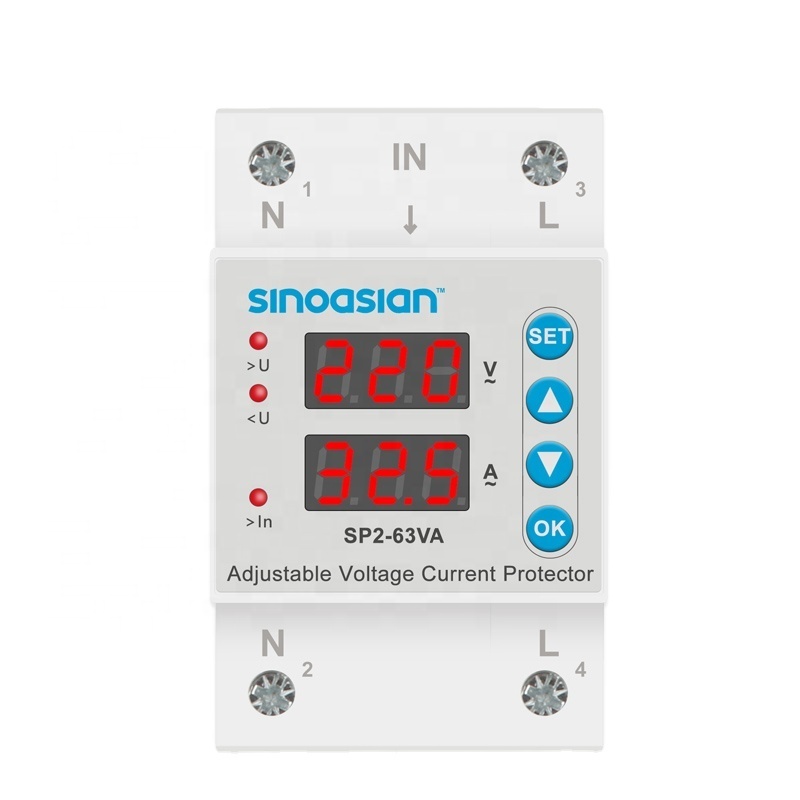 3-х польных Американская классификация проводов 2р 220/230V 1-63A Регулируемый цифровой дисплей din-рейку автоматический повторно более пониженного напряжения тока протектор