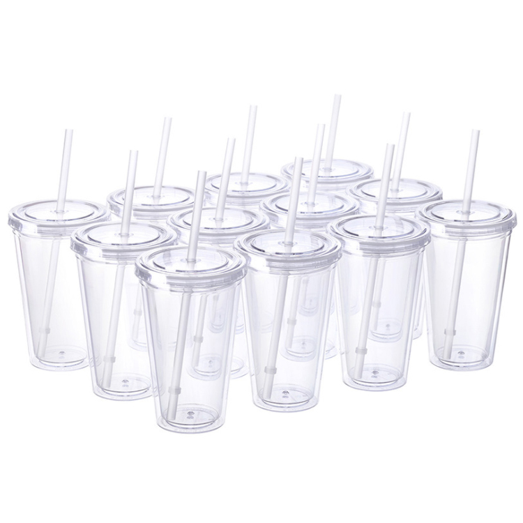 Изготовленный На Заказ 12oz 16oz 24oz 32 Многоразовые Путешествия льда кофейные кружки с двойными стенками стаканы из прозрачного пластика соломенная чашка крышкой и солома