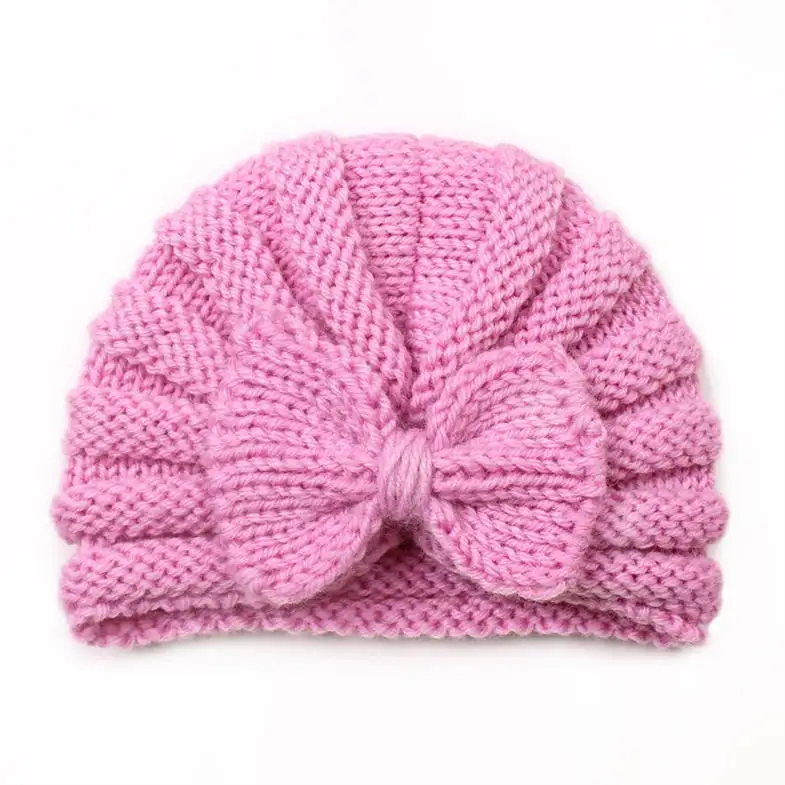 New Hot Selling Popular Knotted Bunny Ears Baby Turban Handmade  Big Bow Newborn Baby Girl Crochet Hat