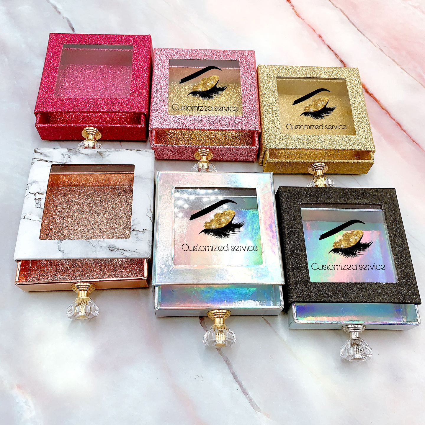 Lashdoll Empty eyelash packaging with custom logo luxury holographic paper false eyelash packaging box