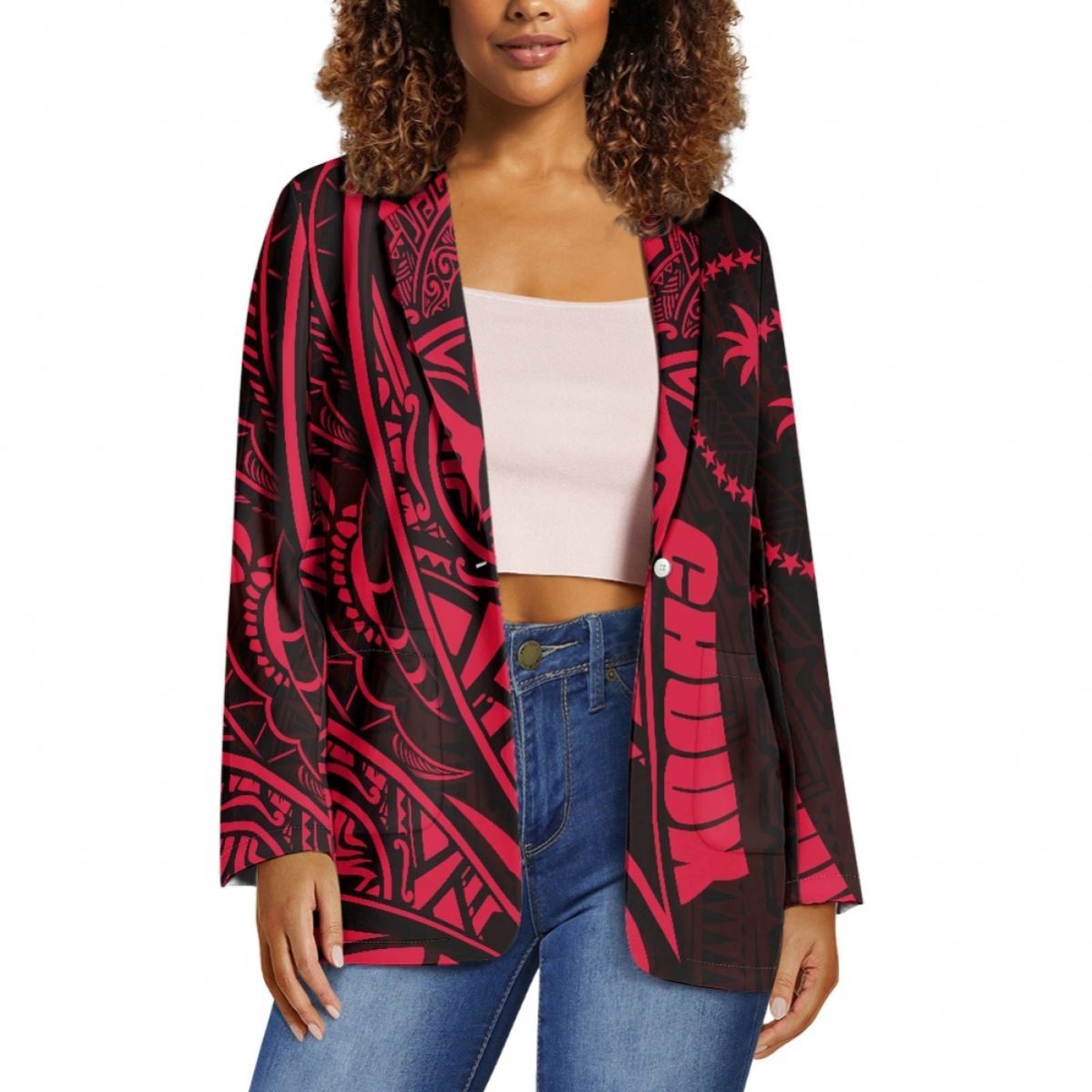 Wholesale Price Women's Blazer Polynesian Chuuk Totem Hibiscus Flower Designer Business Office Jacket Drop Shipping Coat Female