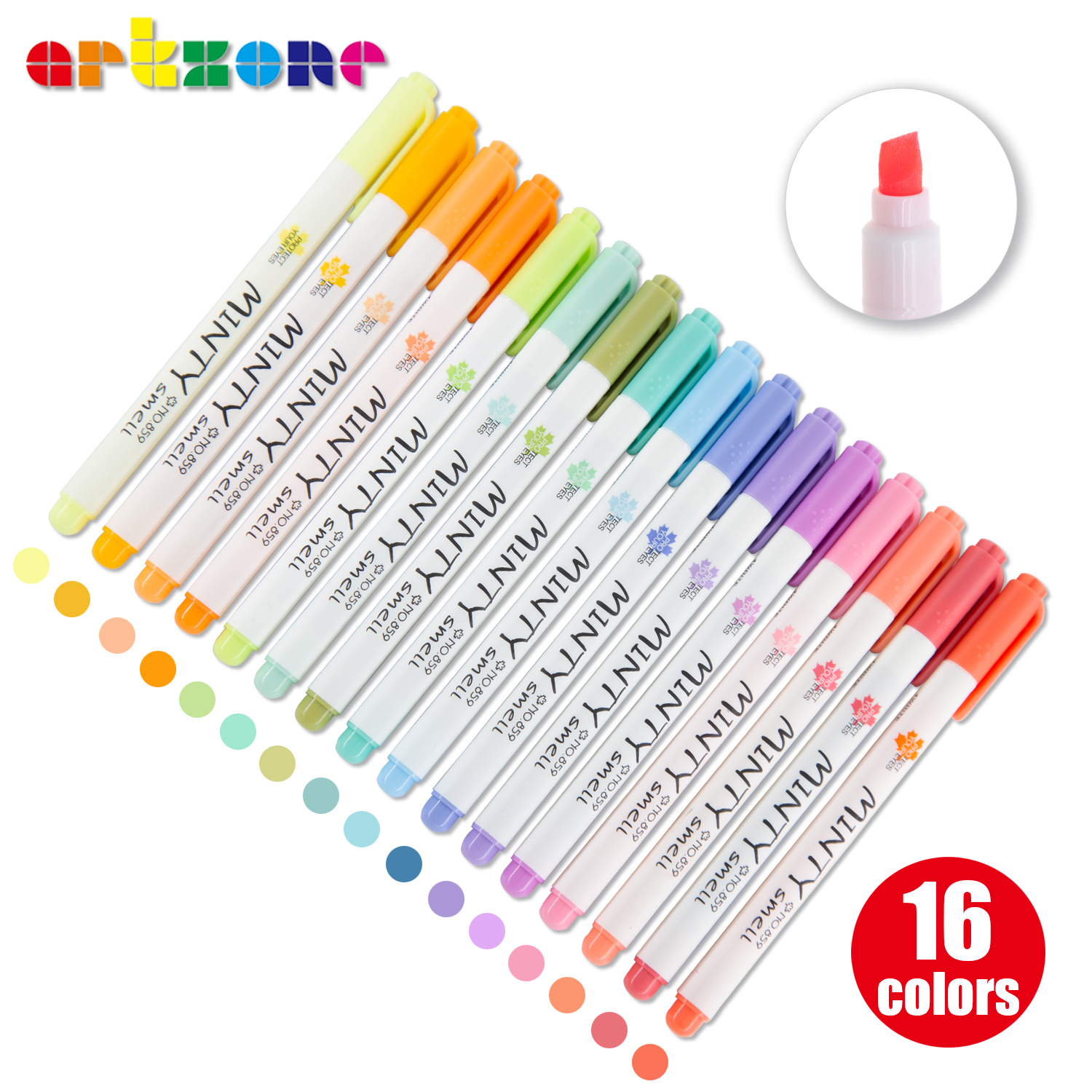 Manufacturer Supplies Customized 16 Color Logo Mint Scented Fluorescent Rainbow Dual Tip Neon Pastel Highlighter Color Pen
