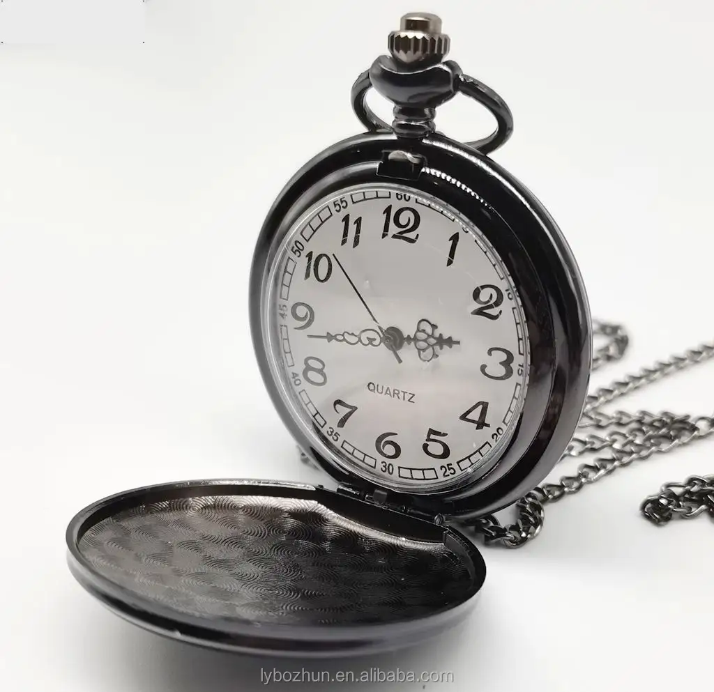 Fashion black Polished Smooth Alloy Chain Pendant Necklace Man Women's Gift Quartz Pocket Watch