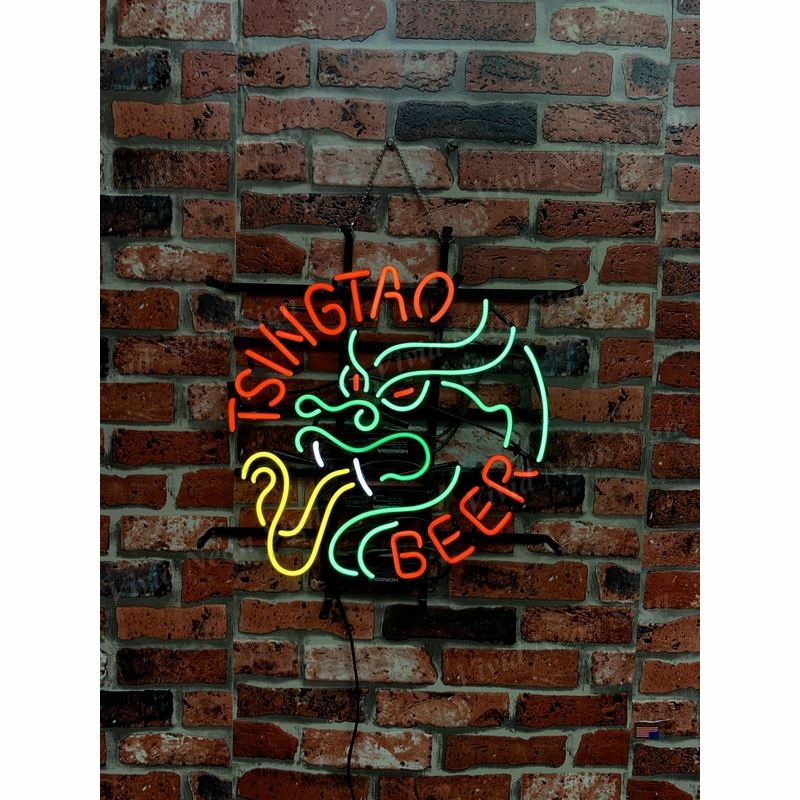 Custom Real Glass Tube Neon Sign TSINGTAO Beer Chinese Dragon sign neon light for bars and pubs 20"