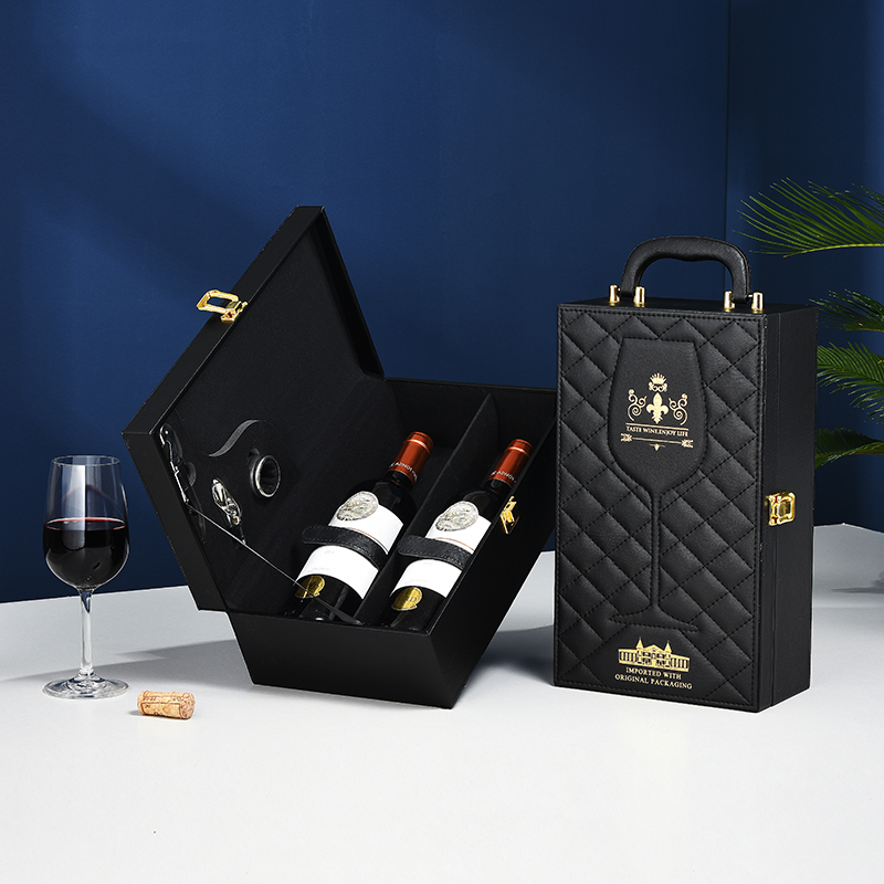Factory Wholesale PU Leather Red Wine Gift Packaging Box Luxury Champagne Brandy Liquor