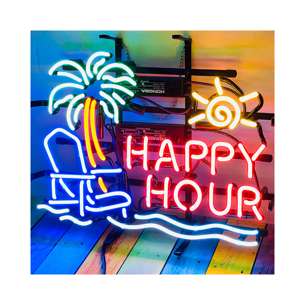 Mancave украшение Happy Hour пальмовое кресло на заказ стеклянная трубка Неоновая вывеска неоновая вывеска 20 * дюймов