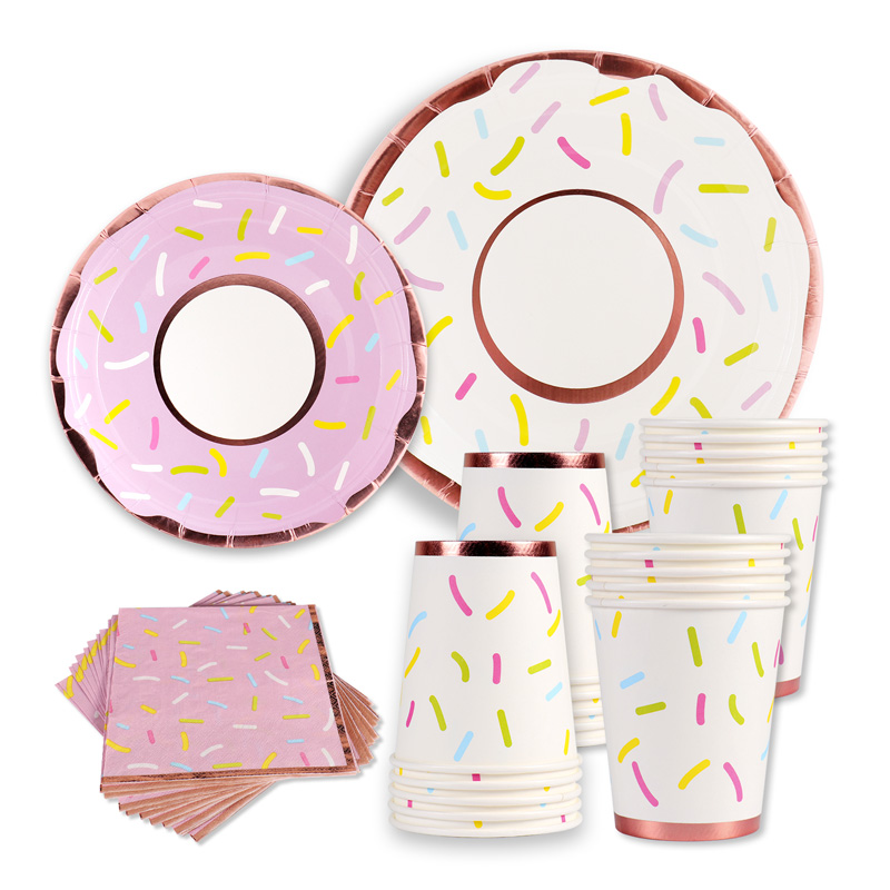 Pink Donut Paper Plates and Napkins Party Supplies Serves 24,Donut Birthday Party Plates Set-Donut Party Plates