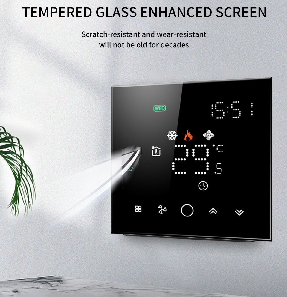 Anti scratch 24V/220V HVAC thermostat indoor digital touch screen smart wall switch humidity and temperature controller