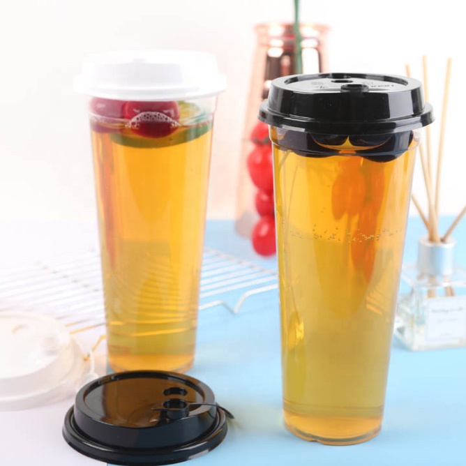 Custom printed PP transparent disposable hot drinking milk shaker plastics cups with lid