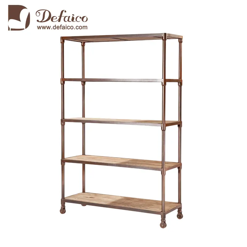 Bespoke Modern Steel Pipe Cast Iron Farmhouse Industrial Reclaimed Wood And Metal Shelves with 5 Tiers