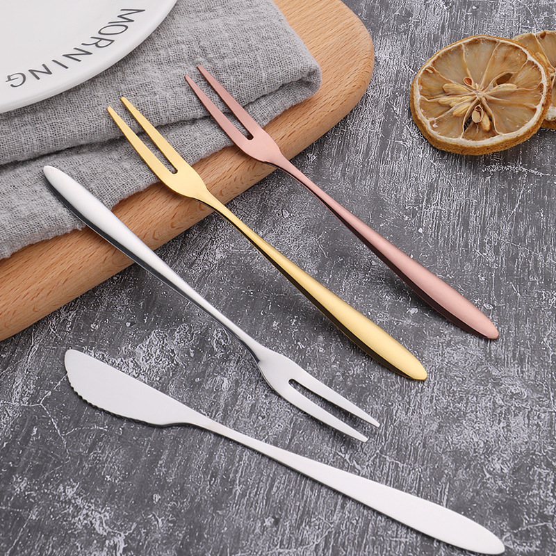 Logo can be printed titanium stainless steel fruit fork fruit stick dessert cake knife fork