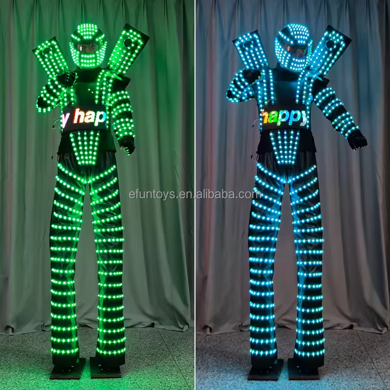 Luminous Robot Dance Costumes LED Costume Light Suits Programming Controller Sets Helmet Halloween Cosplay Nightclub Clothing