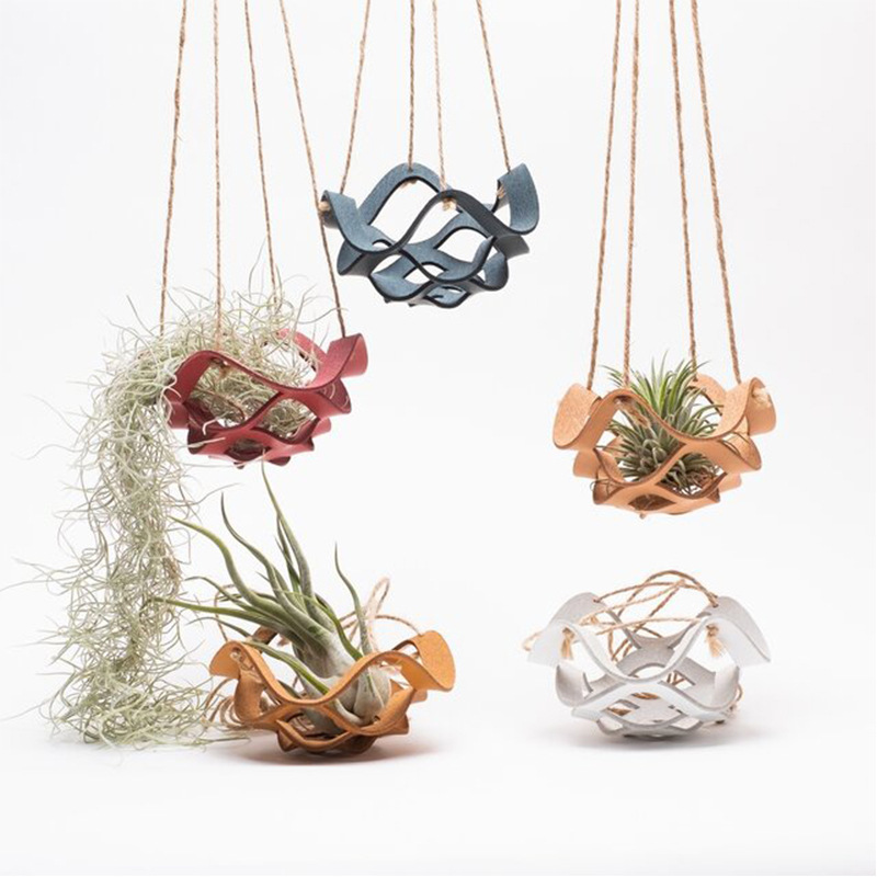 O-X0204 Factory classic design plant stand wall-mounted Leather plants stand pot holder flower leather basket hanging net pocket