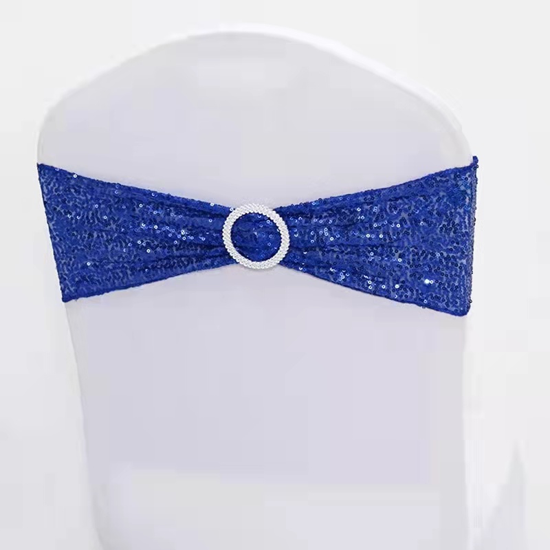 Hotel Wedding Banquet Elegant Bows Chair Covers Bands Spandex Stretch Chair Sashes with Sparkle Buckle