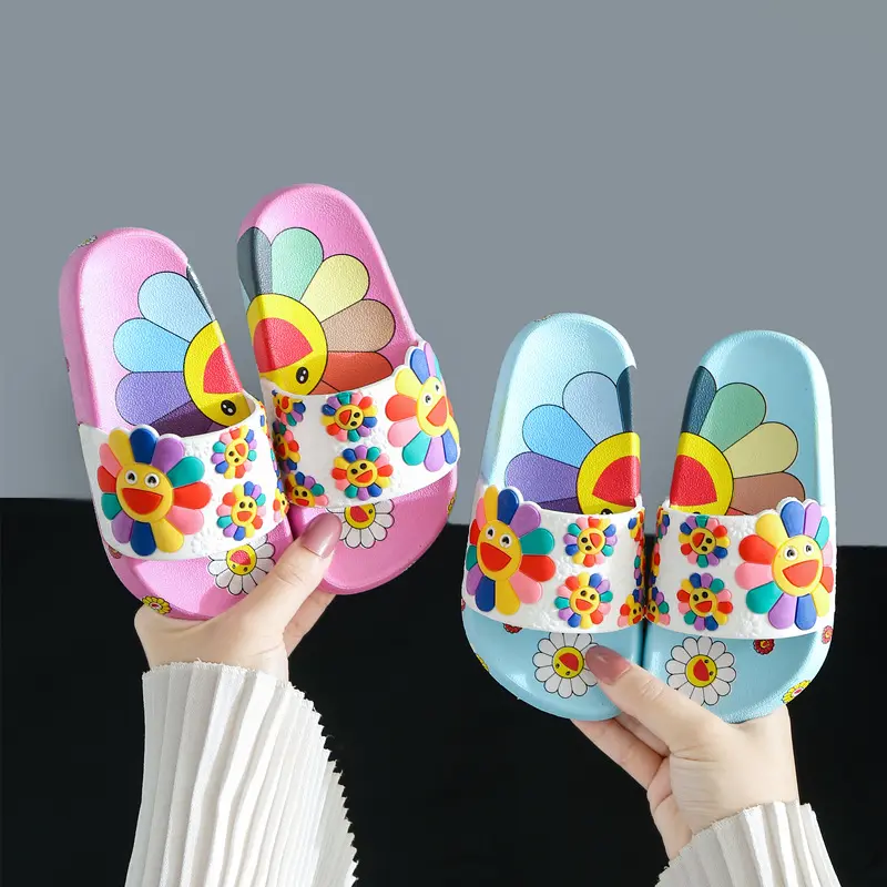 Hot sell summer sun flowers cute and fashionable soft bottom non-slip middle and small children's slippers