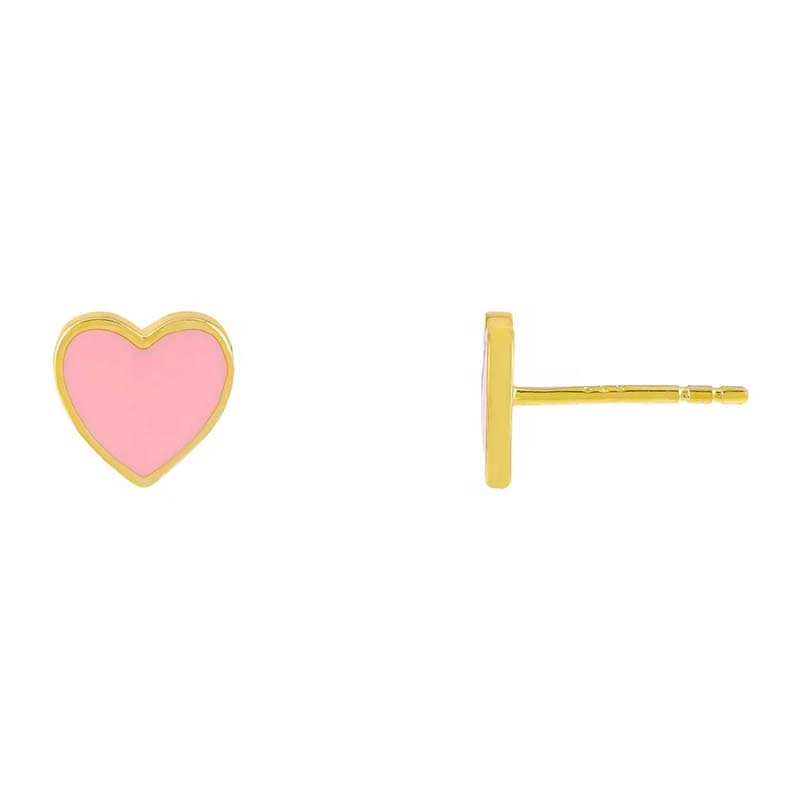 925 Sterling Silver 18K Gold Plated Fashion Tiny Heart Enamel Stud Earring
