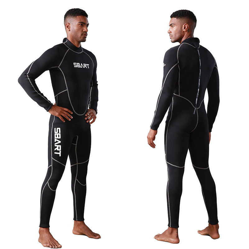 Sbart Black Neoprene 3MM Professional Diving Suit Back Zipper Surfing Wetsuit for Men