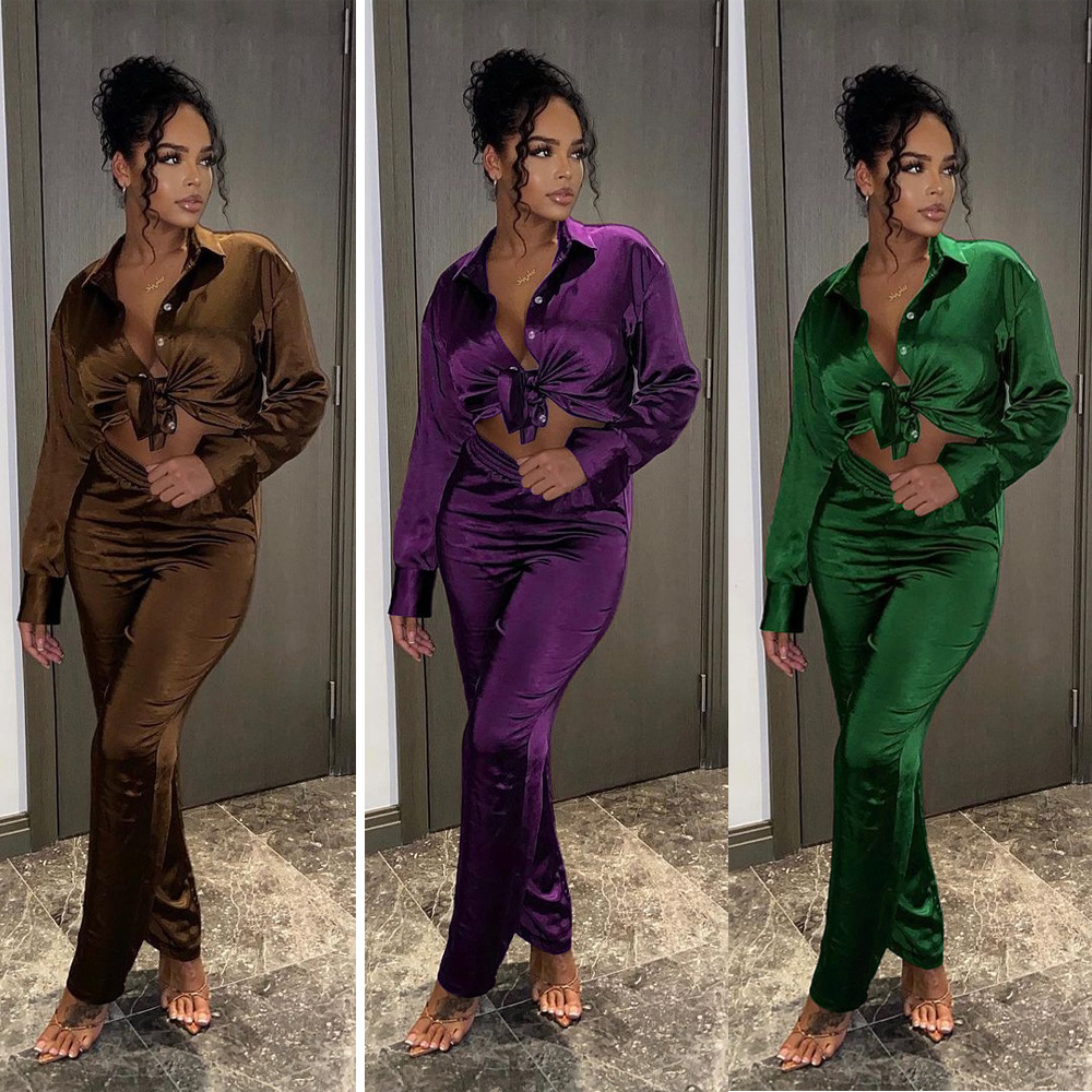 NS041 two pieces set fall fashions satin plus size fall clothing bandage women fall dress