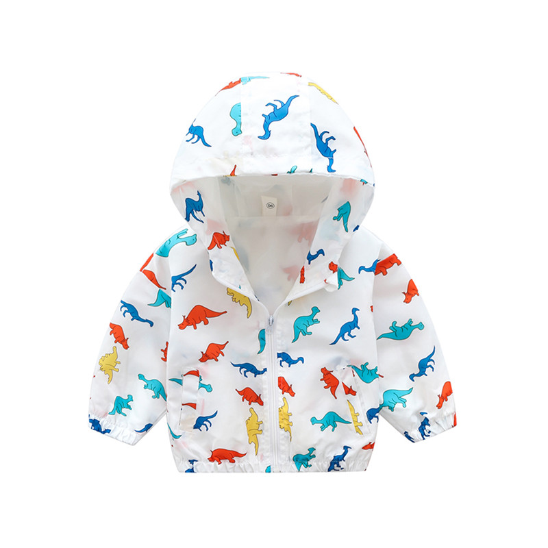 White Baby Coat Colorful Dinosaur Printing Baby Oversized Coat Baby Fashionable Coats