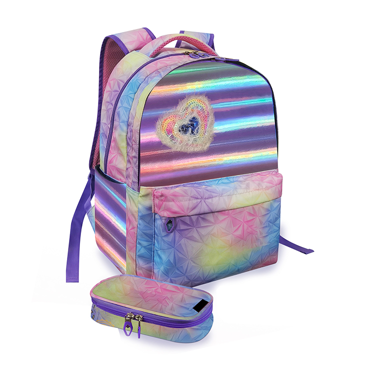 Wholesale Children girls teenage Kids School Bags rainbow tie dye all over print pu leather Cartoon Backpack pencil bag set