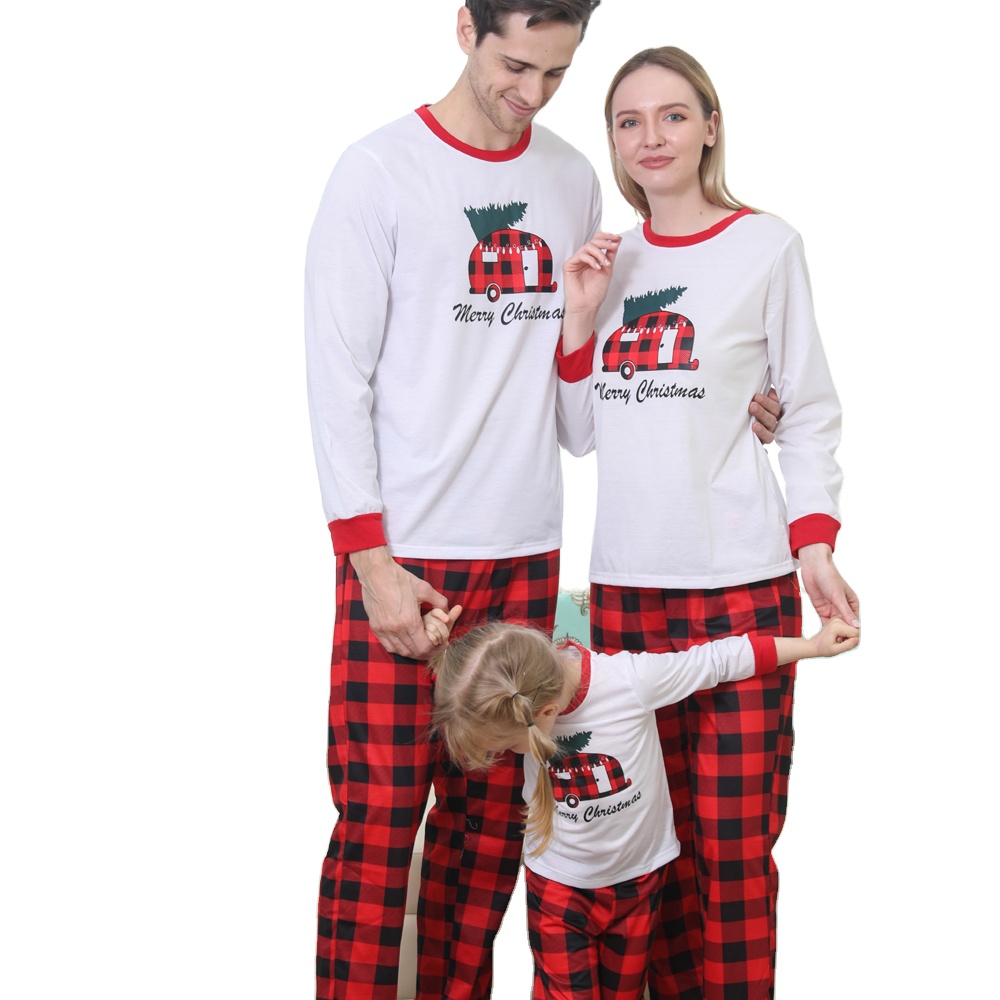 Hot sale family matching christmas pajamas nightdress for children Red Plaid Pajama Pants