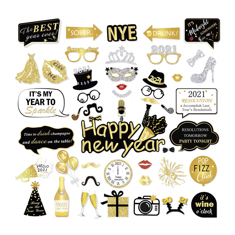 Amazon Newest New Year's eve Party 2022 New Style Photo Props Happy New Year Photo Booth Props Party Supplies