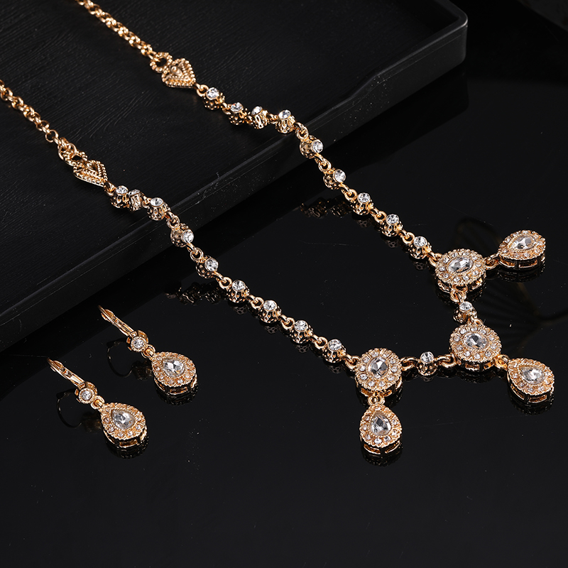 Luxury Crystal Necklace Earrings Set Morocco Bride Wedding Jewelry Set For Ladies