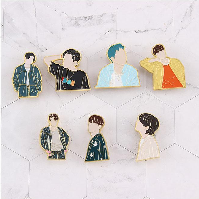 Оптовая продажа, металлические эмалированные значки bts kpop boy, значки bt21, популярные Значки для лацканов