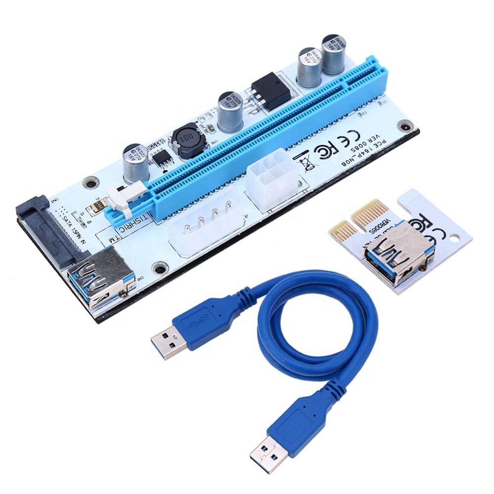 USB3.0 Riser PCI-E x1 x16 Ver 008S интегрированный 4Pin SATA 6PIN порты PCI-e Riser Card для LTC ETH Mining