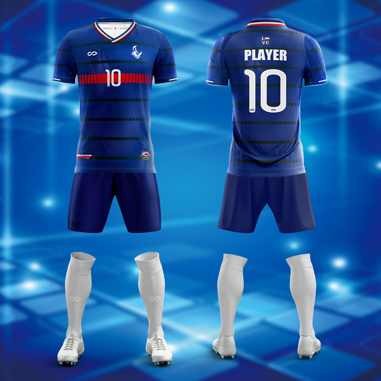 Custom OEM Adult Men France Blue Soccer Jerseys Shirt Kit Football Uniforms Set Soccer Tracksuit with Logo