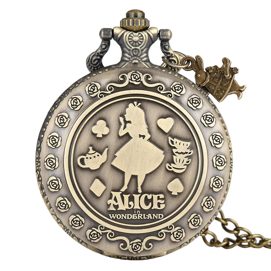 Wholesale Alice with Rabbit Accessories Antique Bronze Pocket Watch