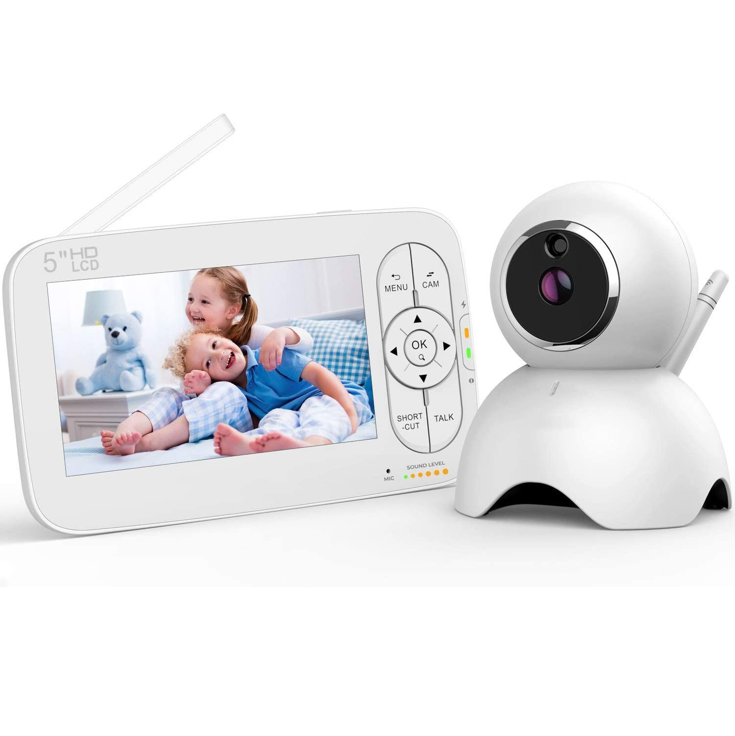 720P 5" HD Display Video Baby Monitor with Camera and Audio, Remote Pan&Tilt&Zoom, Two-Way Talk,Temperature Monitor