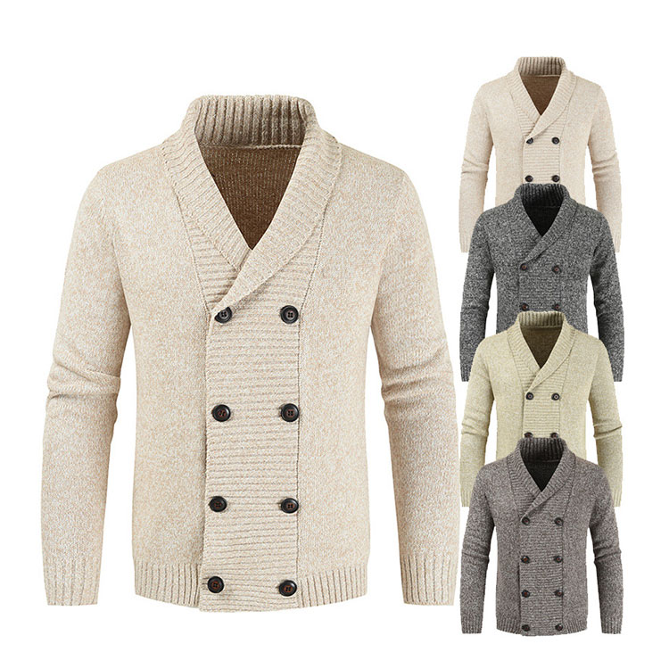 2021Autumn Winter Fitted Gentelmen Double Breasted Mens Cardigan Wool Sweater